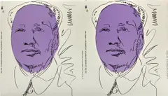Andy Warhol, Mao (wallpaper), 1989, Screenprint in colors, on two sheets of wallpaper, the full sheets, trimmed at the sheet edges and laid to board
