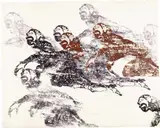 Nancy Spero, Crawling Woman, 1984, Hand-printed linocut in colors, on rice paper, the full sheet
