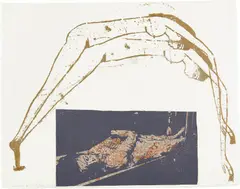 Nancy Spero, Goddess Nut and Torture Victim, 1991, Hand-printed linocut in colors with collage, on rice paper, the full sheet