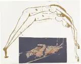 Nancy Spero, Goddess Nut and Torture Victim, 1991, Hand-printed linocut in colors with collage, on rice paper, the full sheet