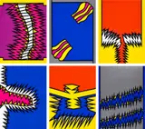 Nicholas Krushenick, Fire/Flash/Fire/Fade, 1971, The complete set of six screenprints in colors, on thin white card, the full sheets