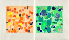 Polly Apfelbaum, Eclipse (Orange/Green), 1996, Monotype diptych with velvet collage in colors, on wove paper, with full margins