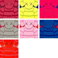 Kaws, WHAT PARTY, 2020, The complete set of seven screenprints in colors, on Saunders Waterford paper, the full sheets