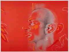 Ed Paschke, Michael Jordan, from One on One, 1994, Unique screenprint with metallic ink and hand-coloring in pastel and enamel marker, on wove paper, with full margins