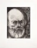 Jim Dine, Self-Portrait Blue and Now (C. 126), 1998, Etching and power-tool drypoint, on pale blue Chinese Yemei Antique paper chine collé to Hahnemühle paper, with full margins