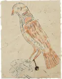 Kiki Smith, Parrot, 2006, Stenciled acrylic paint and platinum leaf in colors, on overbeaten flax paper, the full sheet