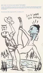 Untitled, from WAY COOL by Nicole Eisenman, 1995, Screenprint with extensive hand additions in black ink and blue crayon, on wove paper, the full sheet, sold Mar 2022