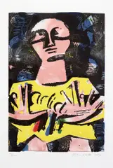 Sleepwalker by Dana Schutz, 2016, Woodcut and monotype in colors, on wove paper, with full margins, sold Mar 2022
