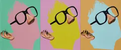 John Baldessari, One Face (Three Versions) with Nose, Ear and Glasses, from Noses & Ears, Etc.: The Gemini Series (H. 170), 2006, Screenprint in colors, on three sheets of Rives BFK paper mounted to Sintra (as issued), the full sheets, contained in the original artist's specified frame