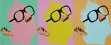 John Baldessari, One Face (Three Versions) with Nose, Ear and Glasses, from Noses & Ears, Etc.: The Gemini Series (H. 170), 2006, Screenprint in colors, on three sheets of Rives BFK paper mounted to Sintra (as issued), the full sheets, contained in the original artist's specified frame