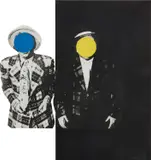 John Baldessari, Blue Boy (With Yellow Boy): One with Hawaiian Tie and One in Dark, from the Indomitable Spirit portfolio (H. 51), 1990, Aquatint in colors and photogravure, on irregularly shaped Somerset paper, adhered to mylar backing (as issued), the full sheet