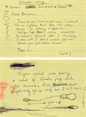 Untitled (If you Could also Bring. . .) by Pope.L, 2009, Ink drawing and installation notes on yellow index card, sold Mar 2022