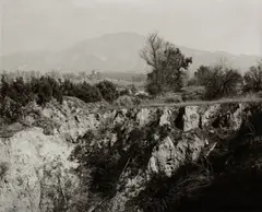 Eroding edge of an abandoned citrus growing estate, East Highlands, California by Robert Adams, 1982, Gelatin silver print, sold Oct 2022