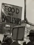 Labor Rally ('Food Not Battleships') by Dorothea Lange, 1934, Gelatin silver print, printed 1950s or earlier, sold Oct 2022