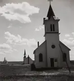 Dorothea Lange, On the Great Plains, Three Churches of Three Denominations, Near Winner, South Dakota