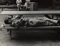 Man Sleeping on Bench by Dorothea Lange, 1957, Gelatin silver print, offered Oct 2022