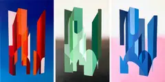 Delphine Rama, Escape Pods I, II, III (Triptych), 2021, acrylic on canvas, triptych