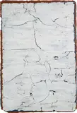 Kanchana Gupta, Edges and Residues 17 - Steel Blue, Burnt Siena and Paynes Grey on White, 2020, burnt and stacked oil paint skins, mounted on wood