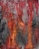 Jemana Murti, Genesis, 2021, emulsion, plaster, silver foil, and ash on canvas