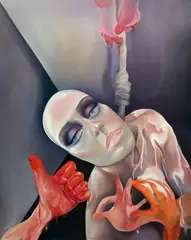 Make Sure To Use Soap by Vanessa Liem, 2021, oil on canvas, offered Jan 2022