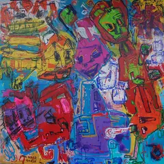 No Vaccine No Party by Nana Tedja, 2021, acrylic on canvas, offered Jan 2022