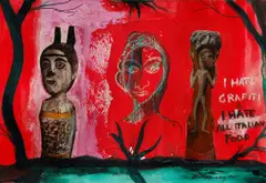 I hate Graffiti, I hate Italian food by Jeremy Ramsey, 2011, acrylic, gouache and collage on paper, offered Jan 2022