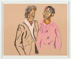 Joy Labinjo, Two Women in Conversation, 2019, oil pastel on paper