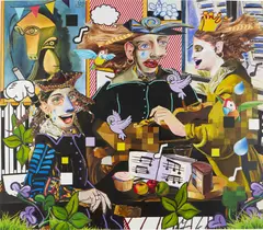 Tavern Song by Allison Zuckerman, 2018, acrylic and archival CMYK ink on canvas, sold Mar 2021