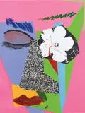Mickalene Thomas, Untitled #10, 2014, enamel, acrylic, oil, glitter, rhinestones, oil pastel, graphite and silkscreen on panel