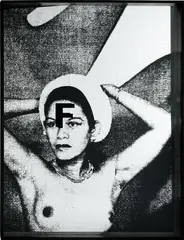 Adam Pendleton, System of Display, F (FITS/ Man Ray, Ady Fidelin in front of Giacometti's "Albatross," 1937), 2013, silkscreen ink on mirror and Plexiglas, in artist's frame
