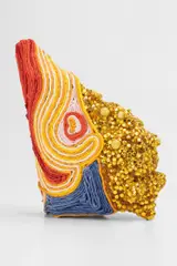 Raúl de Nieves, Recuerda ponte el casco, 2016, cardboard, plastic rhinestones, hand-rolled crepe paper, glue and beads
