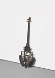 Pedro Reyes, Guitarra, 2013, destroyed firearms, guitar strings, tuning pegs, electronic bridge, wiring and knobs