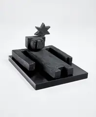 Untitled by Louise Nevelson, steel tubing and painted cast Tattistone, in 3 parts, on artist's base, sold Mar 2021