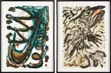 Josh Smith, Two Works: (i) Untitled; (ii) Jumping Fish (VII), 2009, monotype on Plike buff paper