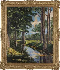 The Moat, Breccles by Winston Churchill, oil on canvas, sold Jun 2021