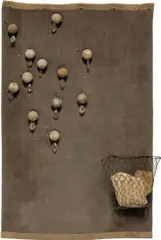 David Hammons, It’s Not Necessary, 1990, wire basket, sheet music, tennis balls, crystals, nails and wire on fabric