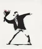 Banksy, Love Is In The Air, 2002, spray paint on canvas