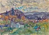 Maurice Brazil Prendergast, Double-sided work: (i) New Hampshire Scene ; (ii) Untitled (Trees and Houses), 1910–1913, watercolor and pencil on paper