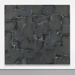 Black Board 2 L-L-1-84 by Conrad Marca-Relli, 1984, oil and painted canvas collage on canvas, diptych, sold Jun 2021