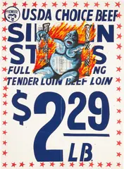 David Wojnarowicz, USDA Choice Beef, 1985, acrylic and paper collage on found supermarket poster