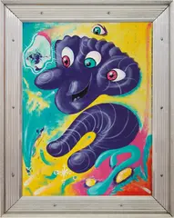 Untitled by Kenny Scharf, 1983, oil on canvas, in metal and wood artist's frame, sold Jun 2021