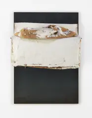Untitled by Yannis Kounellis, 2001, gypsum on jute sack, mounted on iron, sold Jun 2021