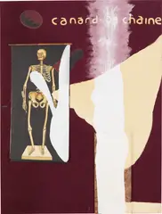Canard De Chaine by Julian Schnabel, 1989, oil, gesso, wood and screw on velvet with banner, sold Jun 2021