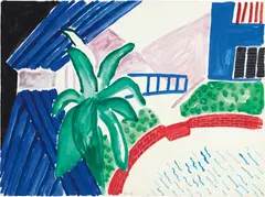 David Hockney, House Palm and Pool, 1982, gouache on paper