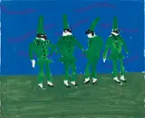 David Hockney, Pulchinellos with Garden Clouds, 1980, gouache on paper