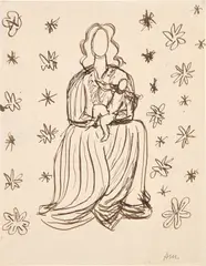 Vierge à l'enfant by Henri Matisse, 1948, ink on paper, sold Jun 2021