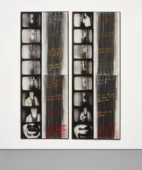 Vito Acconci, Walkover, 1975, gelatin silver prints, pastel, and chalk text on board, in 2 parts