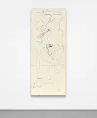 Fantasmas del pasado junto a mitos de juventud con huevo frito sodomizado by Salvador Dalí, 1976, black crayon on plastered wood, sold Jun 2021