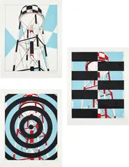 Allan D'Arcangelo, Three works: (i) Watertower; (ii) Watertower with Rectangles; (iii) Watertower with Target, 1973, (i) gouache and crayon on paper (ii–iii) gouache on paper