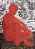 Felipe Baeza, Xipe Tótec Rojo, 2017, ink, graphite, acrylic, twine, glitter, cut paper and egg tempera on 2 sheets of adjoined paper